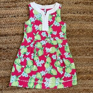 Janie & Jack Size 4 Pink & Green Fruit Market Dress Apple Print Pleated